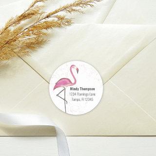 Pink Flamingo Return Address Cute Stylish  Classic Round Sticker