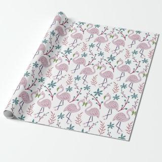 Pink flamingo seamless pattern on white background