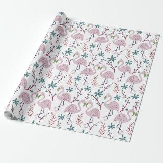 Pink flamingo seamless pattern on white background