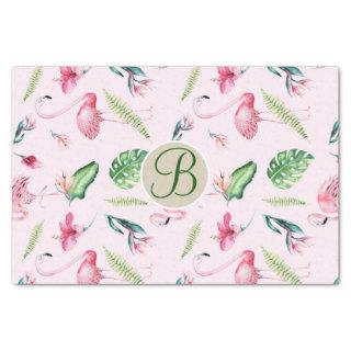 Pink Flamingo Tropical Monogram Letter Initial Tissue Paper
