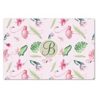 Pink Flamingo Tropical Monogram Letter Initial Tissue Paper