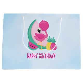 Pink Flamingo with Watermelon & Pineapples Large Gift Bag