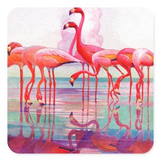 Pink Flamingos by Francis Lee Jaques Square Sticker