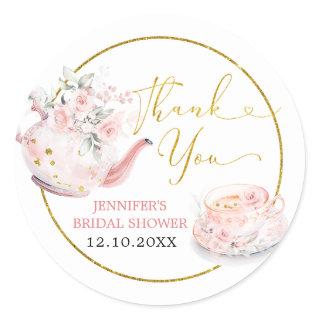 Pink Floral Bridal Shower Tea Party Thank You Classic Round Sticker