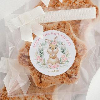 Pink Floral Bunny Rabbit Girl Baby Shower Favors Classic Round Sticker