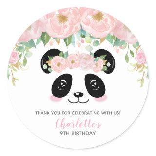 Pink Floral Cute Panda Birthday Thank You Favor Classic Round Sticker