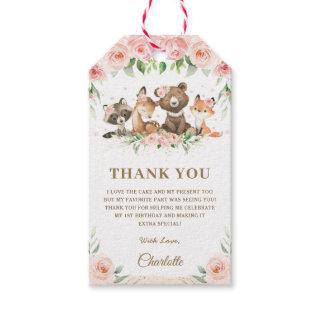 Pink Floral Cute Woodland Animals Birthday Party  Gift Tags