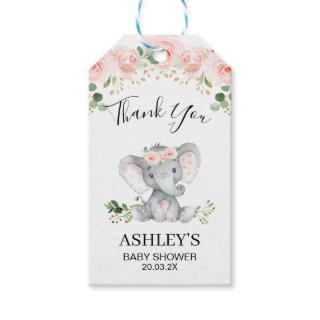 Pink Floral Elephant Baby Shower Thank You Tag