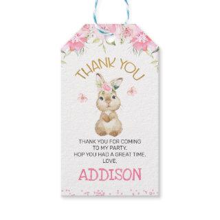 Pink Floral Furry Bunny Birthday Thank You Gift Tags