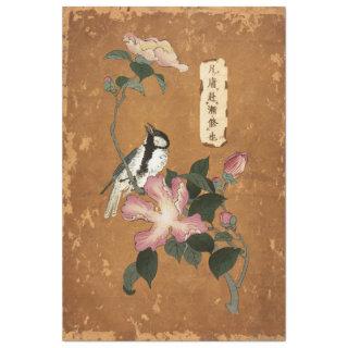 Pink Floral Leaves Bird Japanese Vintage Decoupage Tissue Paper