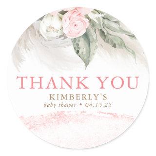 Pink Floral Thank You Classic Round Sticker