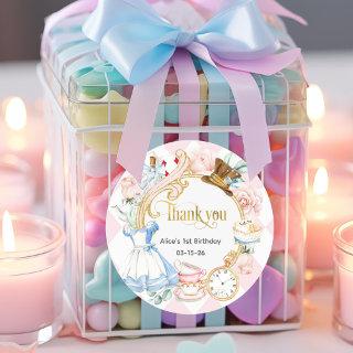 Pink flowers, Alice Onederland, thank you Classic Round Sticker