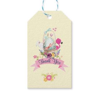 Pink Flowers, Egg, Flamingo & Bunny Thank You Gift Tags