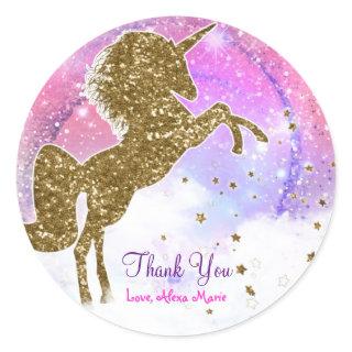 Pink Galaxy Magical Unicorn Sparkle Birthday Party Classic Round Sticker