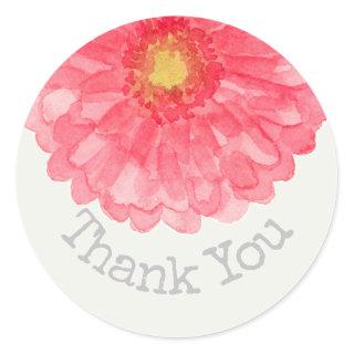 Pink Gerbera Daisy Eggshell White Thank You Classic Round Sticker