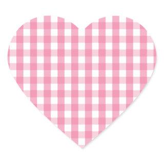 Pink Gingham Check Pattern Heart Sticker