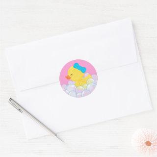 Pink Girl Watercolor Rubber Duck Round Stickers