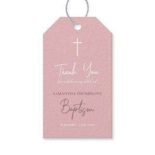 Pink Girly Baby Girl Calligraphy Baptism  Gift Tags