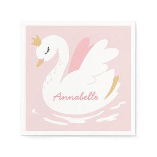 Pink girly cute swan elegant birthday personalized napkins