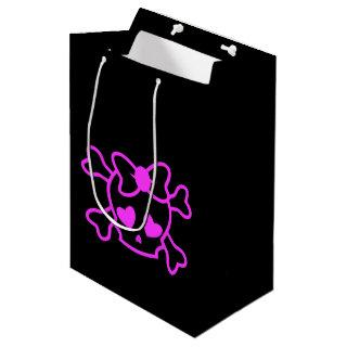 Pink girly emo skull with bow teenage girl black medium gift bag