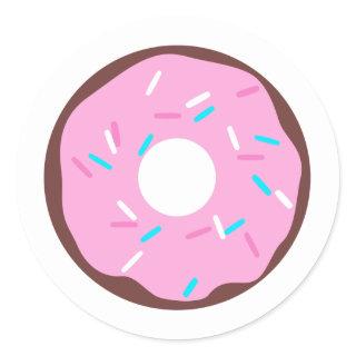 Pink Glazed Chocolate Donut Classic Round Sticker