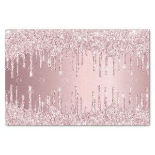Pink glitter drips sparkle monogram dusty rose tissue paper