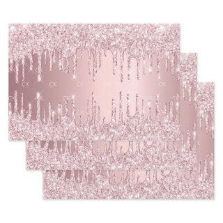 Pink glitter drips sparkle monogram dusty rose  sheets