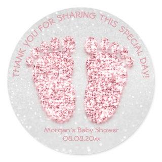 Pink Glitter Feet Baby Shower Favor Thank Girl Boy Classic Round Sticker