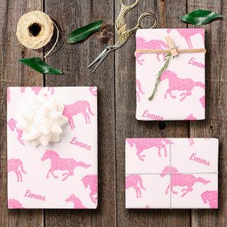 Pink Glitter Horse Pattern Girl Name Birthday  Sheets