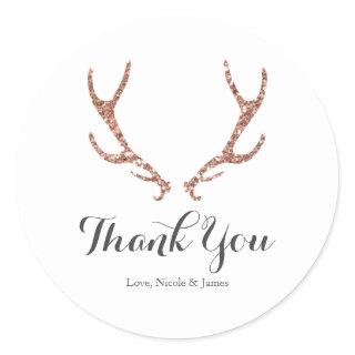 Pink Glitter Rustic Deer Antlers Woodsy Glam Party Classic Round Sticker
