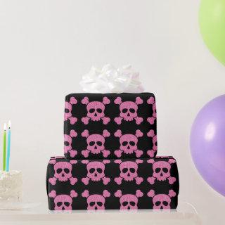 Pink Glitter Skull and Crossbones on Black