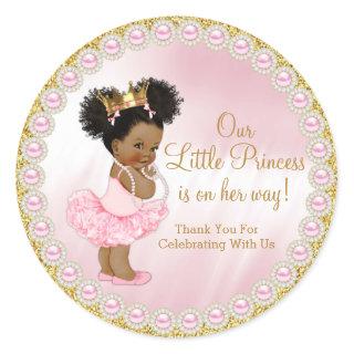 Pink Gold Afro Princess Baby Shower Favor Classic Round Sticker
