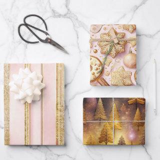 Pink Gold Christmas Patterns #12#24#27 ID1009  Sheets
