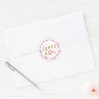 Pink & Gold Donut Theme Birthday Party Thank You Classic Round Sticker