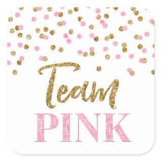 Pink Gold Dots Gender Reveal Baby Shower Team Pink Square Sticker