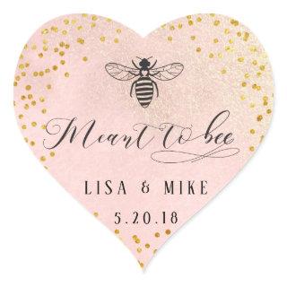 Pink Gold Dots Meant to Bee Honey Wedding Favor Heart Sticker