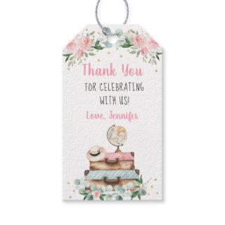 Pink Gold Floral Travel Bridal Shower Thank You Gift Tags