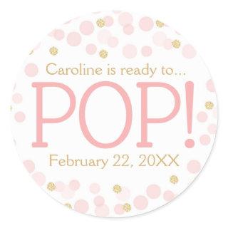 Pink Gold Glitter Dots Baby Shower Round Sticker
