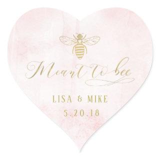 Pink Gold Meant to Bee Honey Wedding Favor Heart Sticker