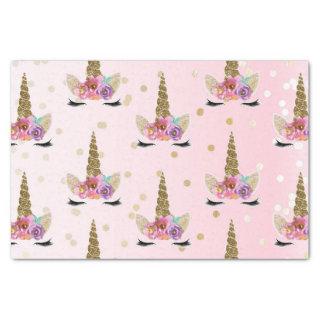 Pink & Gold Unicorn Floral Horn Birthday Party Tissue Paper
