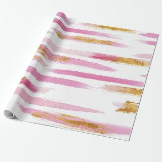 Pink Gold & White Watercolor Paint Stripes Pattern