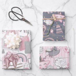 PINK GRAY WHITE BABY GIRL ITEMS & FLOWERS  SHEETS