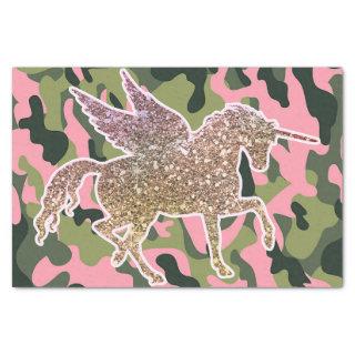 Pink Green Camo Camouflage & Gold Glitter Unicorn Tissue Paper