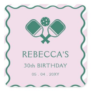 Pink Green Retro Pickleball 30th Birthday Square Sticker