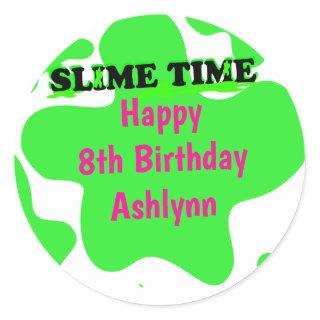 Pink Green Slime Birthday Classic Round Sticker