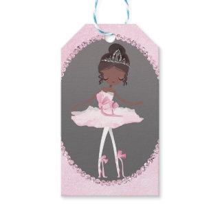 Pink & Grey Couture Dark Ballerina Birthday Party Gift Tags