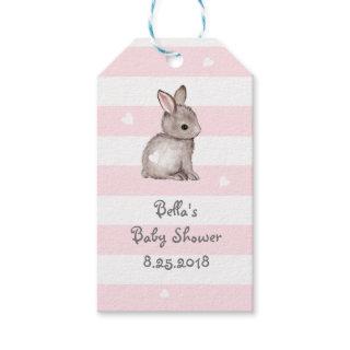 Pink Grey Stripes Bunny Heart Gift Tag
