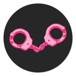 Pink Handcuffs Classic Round Sticker