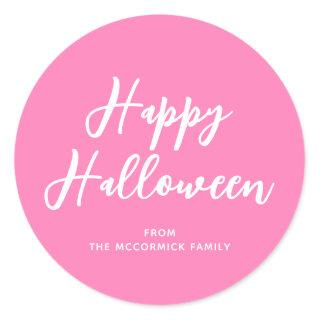Pink Happy Halloween Modern Script Typography Classic Round Sticker