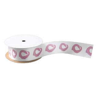 Pink heart dragon on white satin ribbon